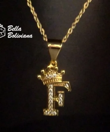 Collares con letra F de corona de circon para mujer - cadena con iniciales- collar de acero inoxidable en bella boliviana